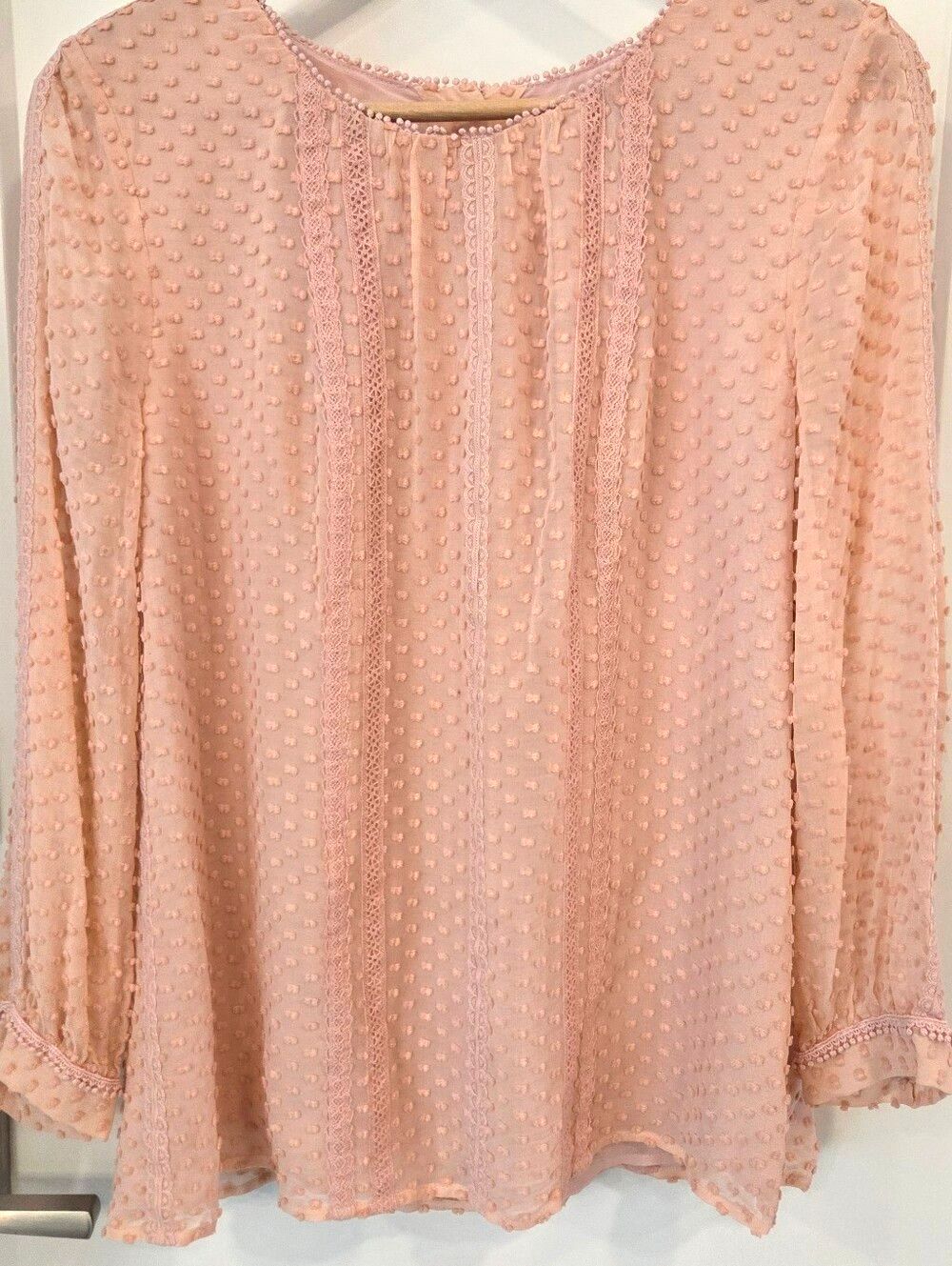 J.Crew Silk Blend Swiss Dot Lace Blouse Pink Size 6 Ren Faire Cottagecore Top
